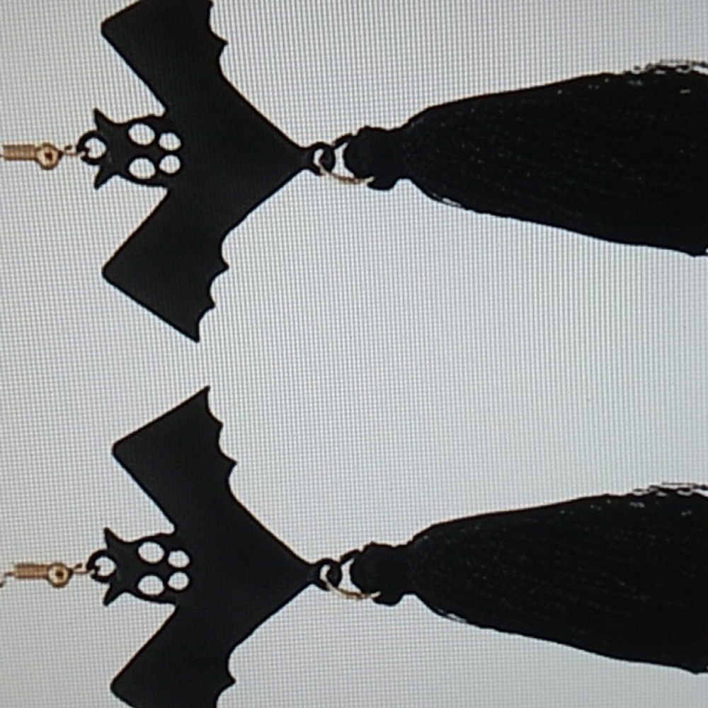 Halloween Bat Earrings with Tassels. 3.5 inches long in black
